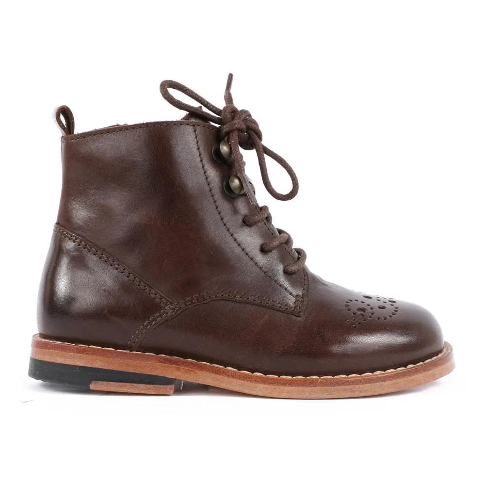 Young Soles Brown Buster Zipped Lace-Up Leather Ankle Boots
