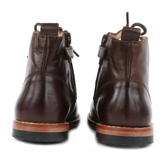 Buster Zipped Lace-Up Leather Ankle Boots | Brown