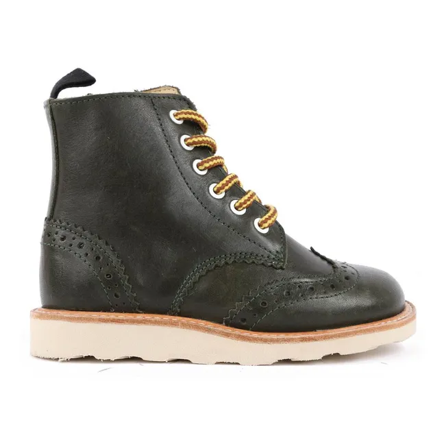 Signey Zipped Lace-Up Leather Ankle Boots | Green