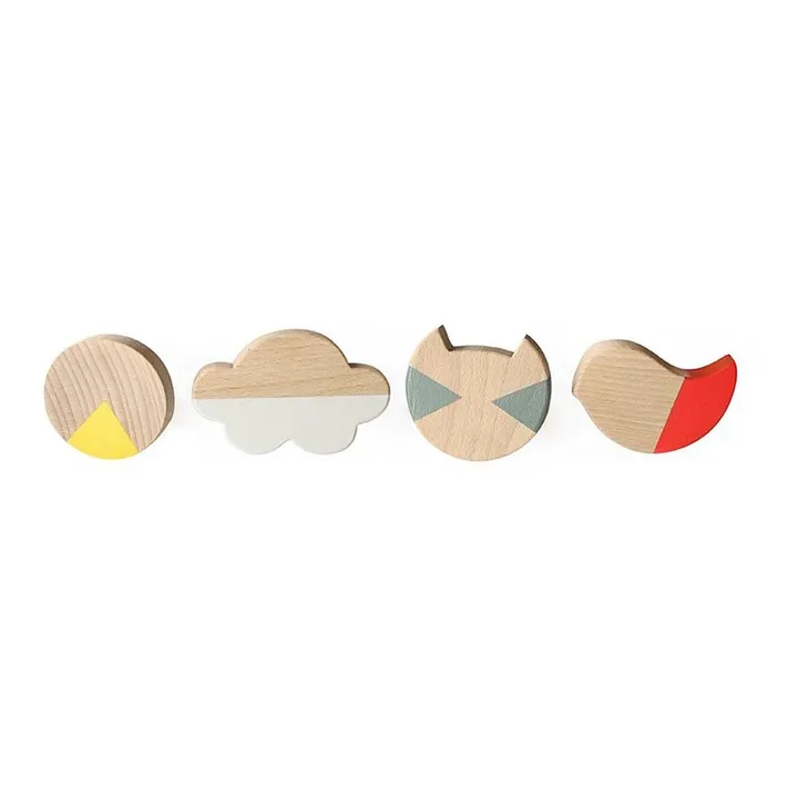Painted Wood Bird, Cat, Cloud and Circle Coat-Pegs- Product image n°0