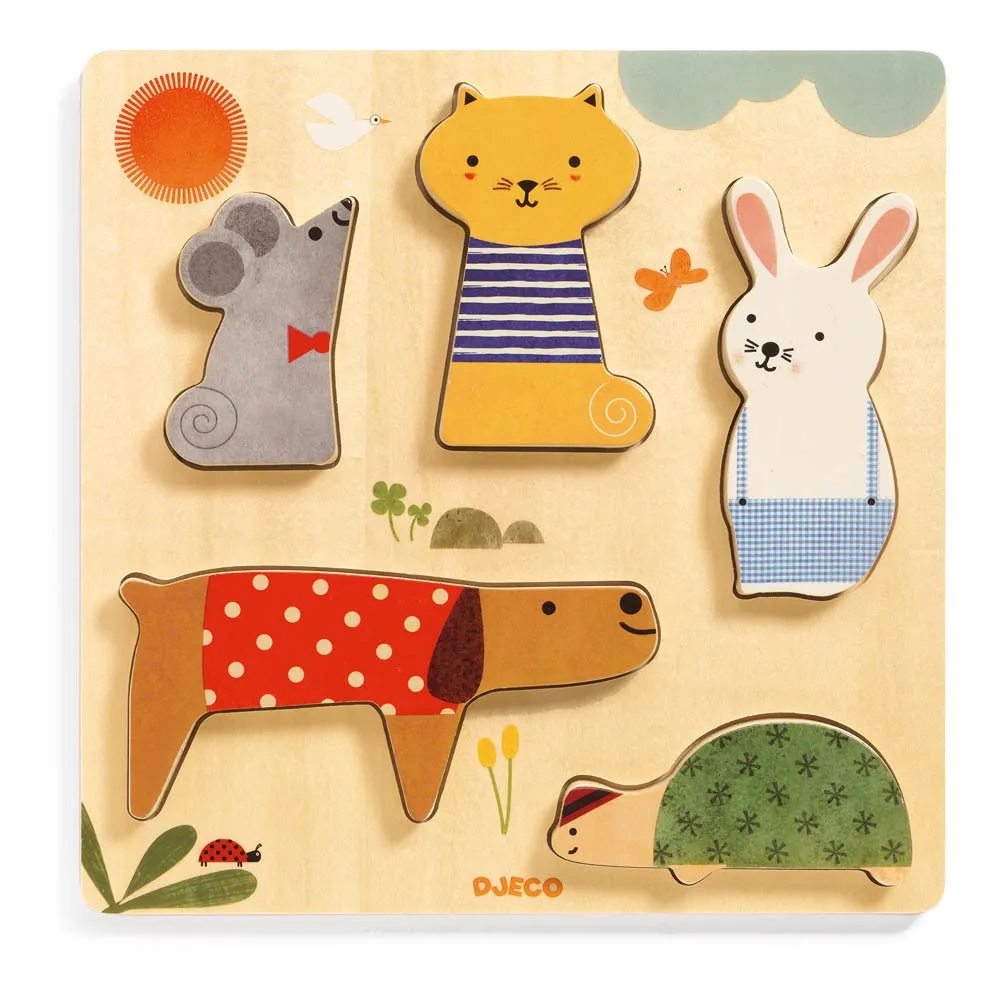 Djeco - Puzzle animaux Woodypets - 5 pièces (Djeco) - Image 1