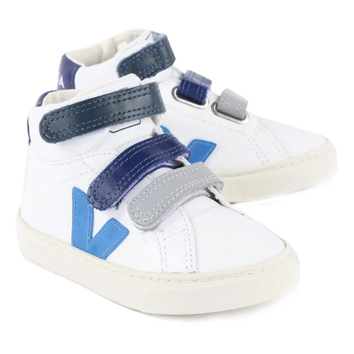 Esplar Leather Tricolour Velcro High-Top Sneakers | White- Product image n°1