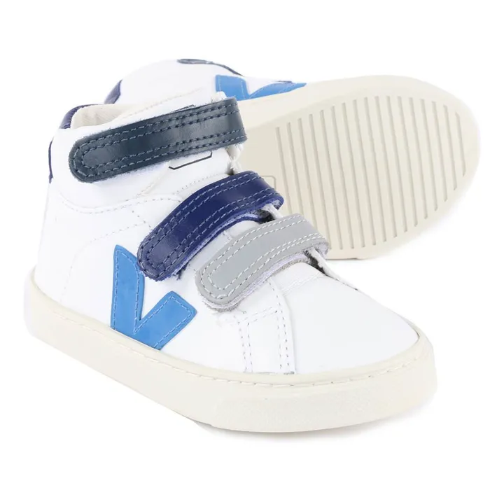Esplar Leather Tricolour Velcro High-Top Sneakers | White- Product image n°2