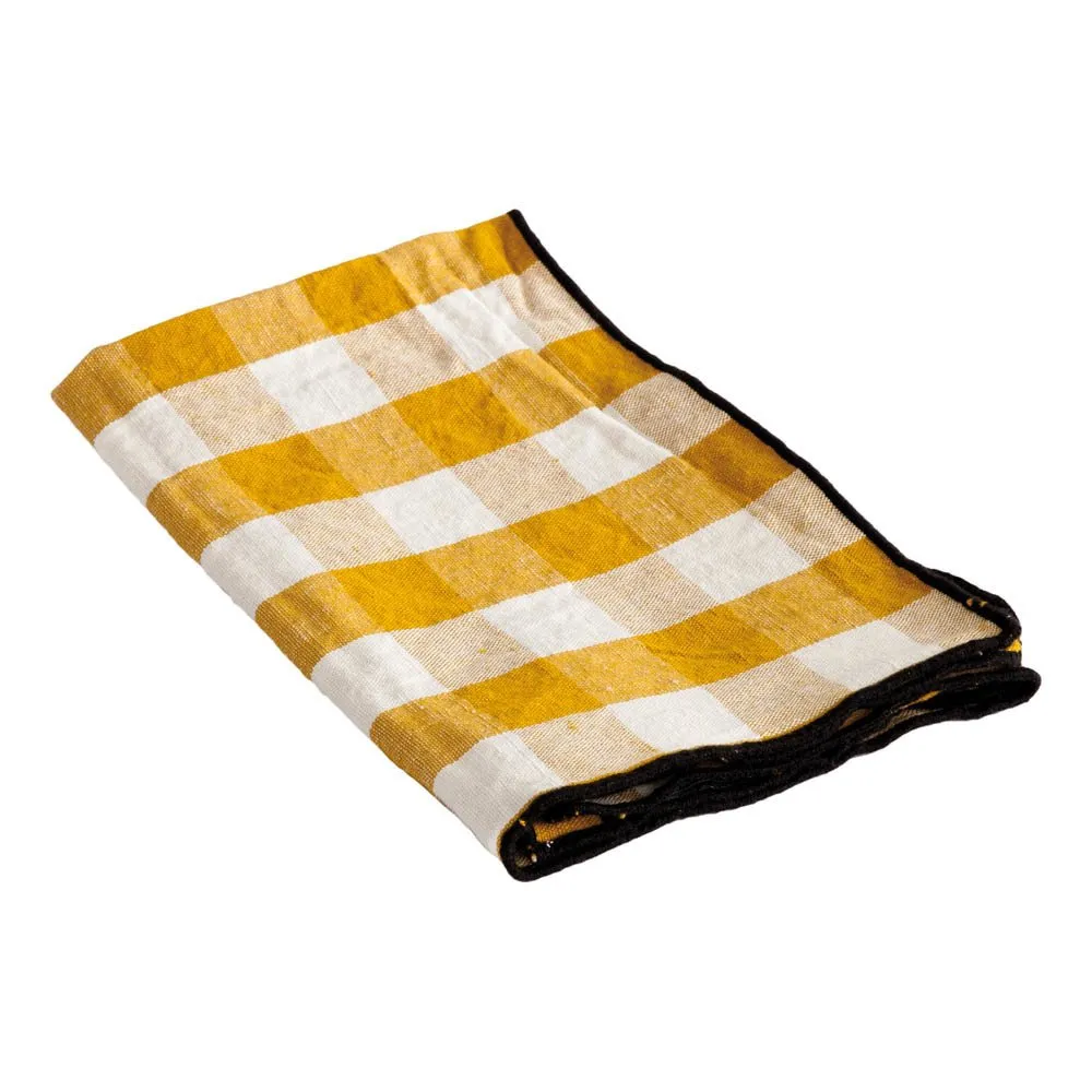 Torchon Bourdon noir toile mimi 48x75 cm | Vichy Ocre- Image produit n°0