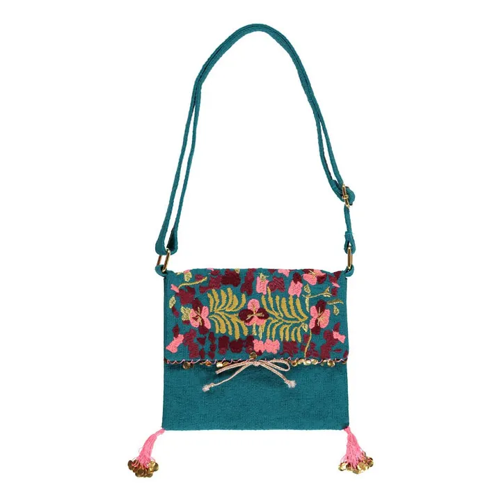 Ouzzom Embroidered Pompom Bag | Blue- Product image n°0