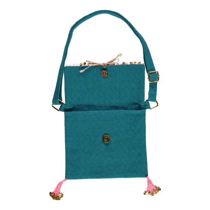 Ouzzom Embroidered Pompom Bag | Blue- Product image n°3