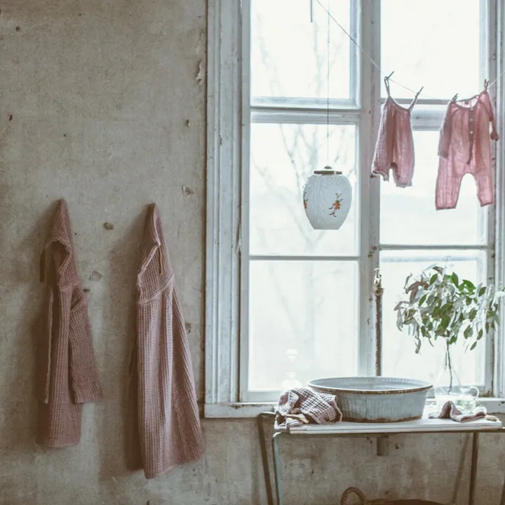 Peignoir poncho enfant en coton bio | Dusty Pink S007- Image produit n°1