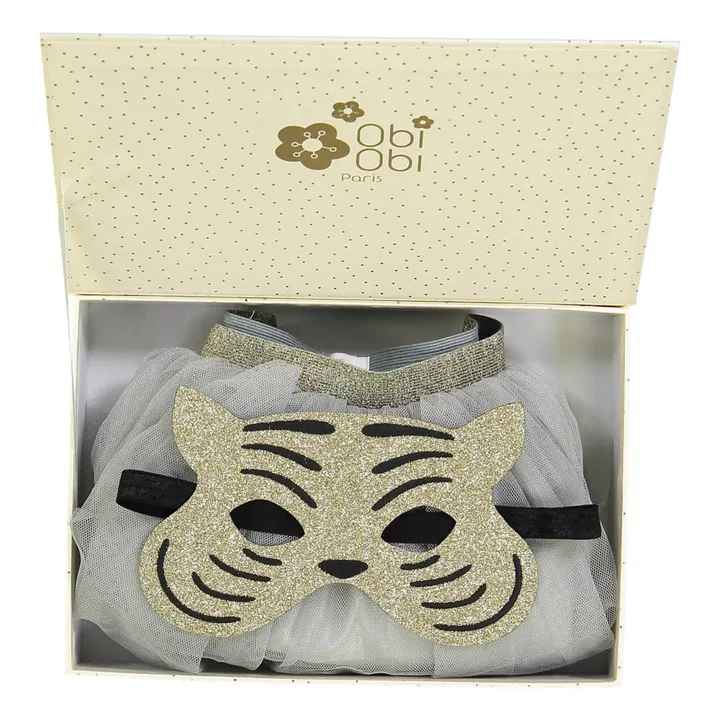 Caja disfraz tutú en tul y máscara tigre | Dorado- Imagen del producto n°3