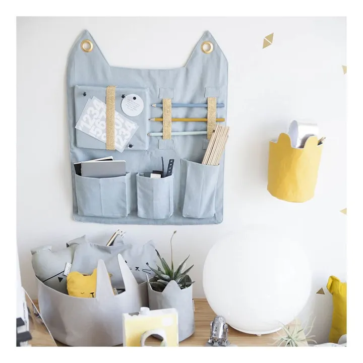 Cat Organic Cotton Wall Tidy | Grey blue- Product image n°1