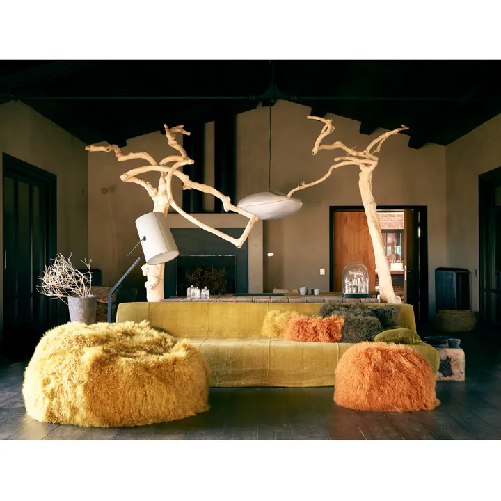 Coussin basic en peau de chèvre du Tibet | Havane- Image produit n°1