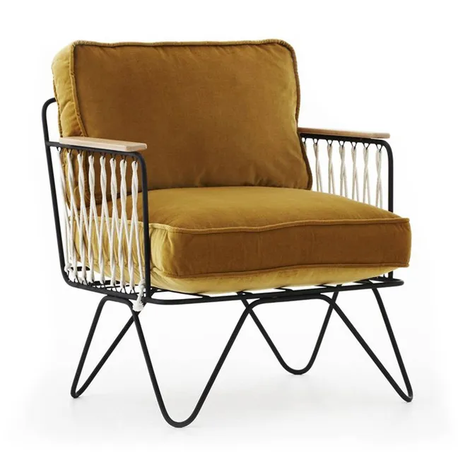 Croisette Black Velvet Armchair | Camel