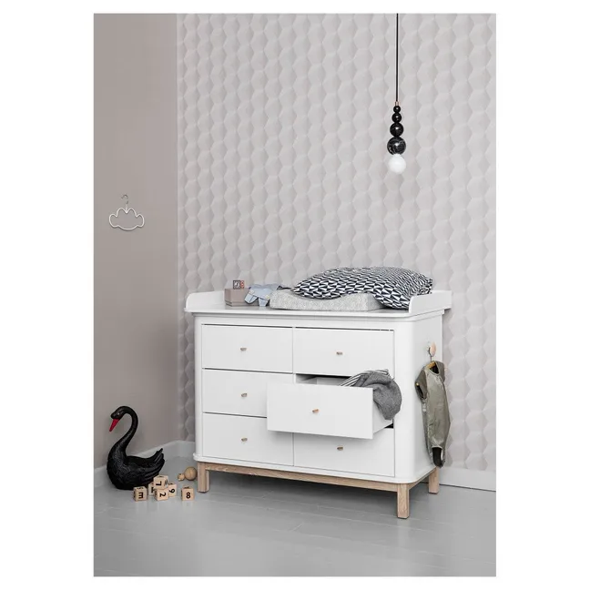 Commode à langer 6 tiroirs chêne, grand plan à langer | Blanc