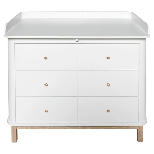 Commode à langer 6 tiroirs chêne, grand plan à langer | Blanc