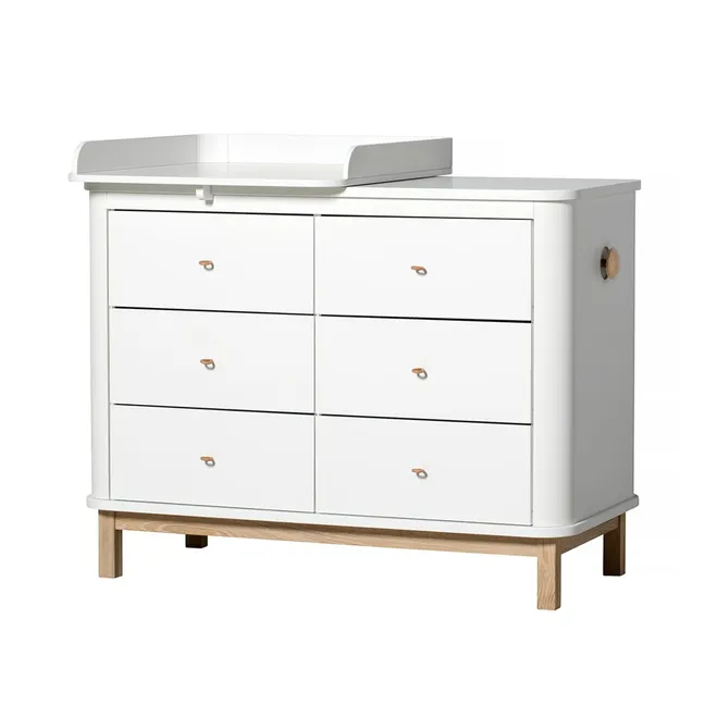 Commode à langer 6 tiroirs chêne, petit plan à langer | Blanc