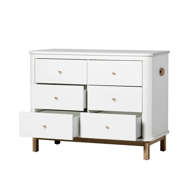Commode à langer 6 tiroirs chêne, petit plan à langer | Blanc