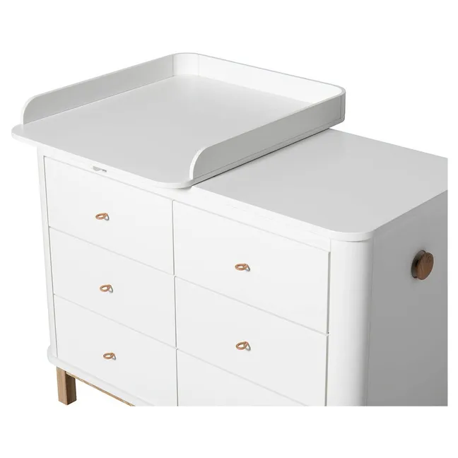 Commode à langer 6 tiroirs chêne, petit plan à langer | Blanc