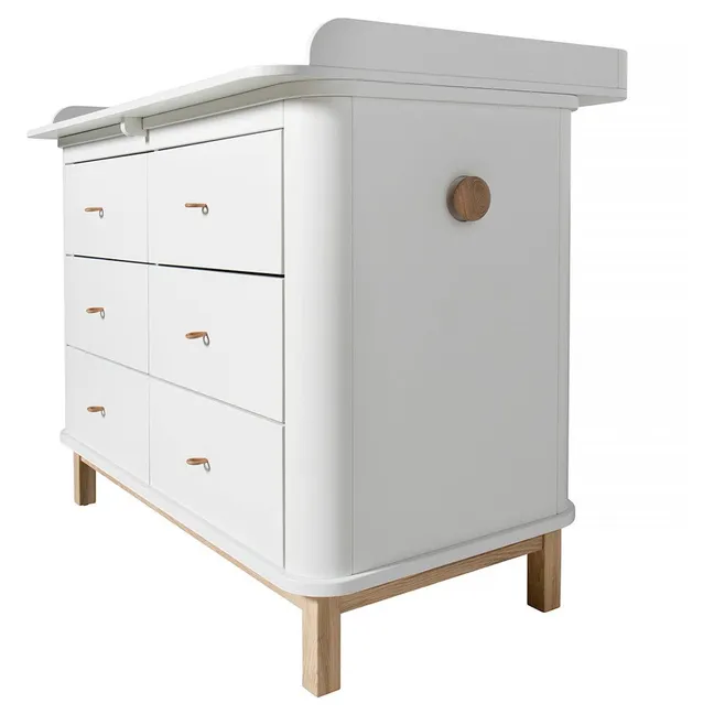 Commode à langer 6 tiroirs chêne, grand plan à langer | Blanc