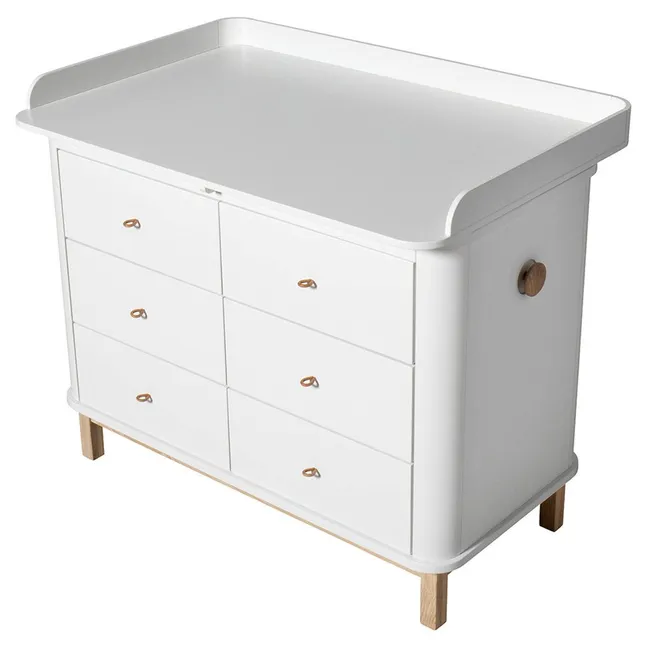 Commode à langer 6 tiroirs chêne, grand plan à langer | Blanc