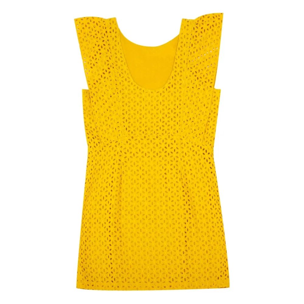 Des petits hauts Sabine Ruffled Broderie Anglaise Dress Yellow