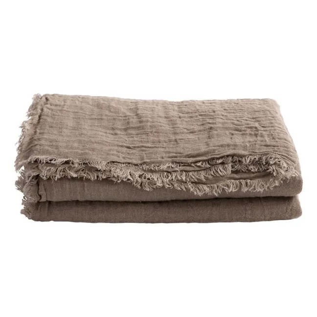 Vice Versa Washed Linen Gauze Fringed Curtain | Taupe brown