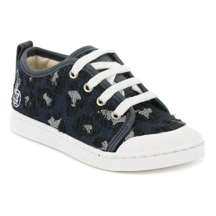 Leo Lurex Lace-Up Sneakers | Navy blue- Product image n°1