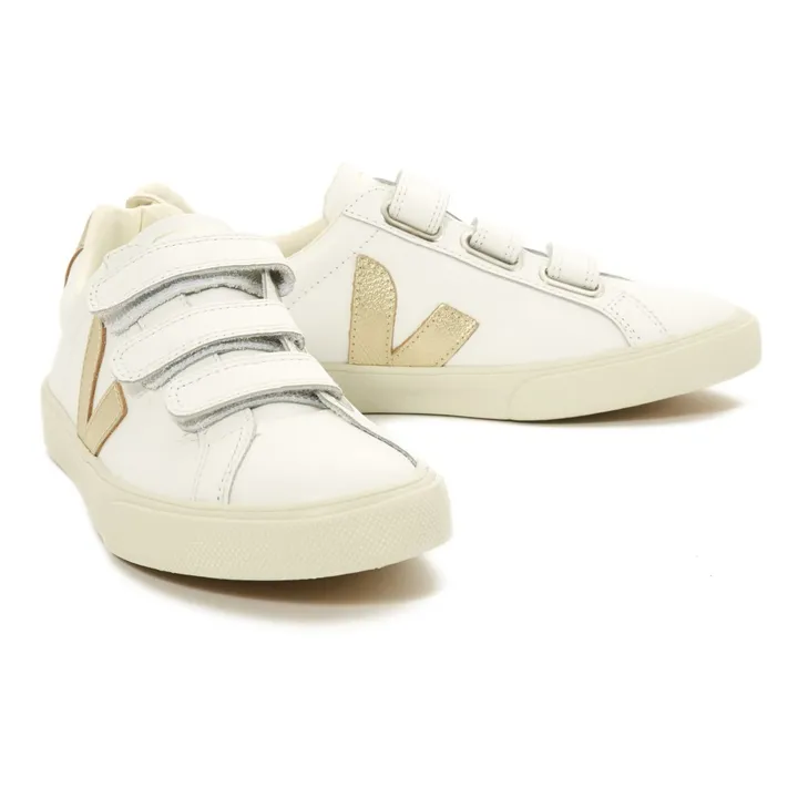 3-Lock Leather Two-Tone Velcro Sneakers | Gold- Product image n°1