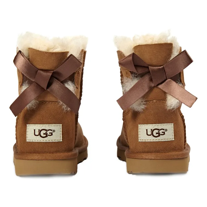 UGG - Mini Bailey Bow II Fur Lined Suede Bow Boots - Camel