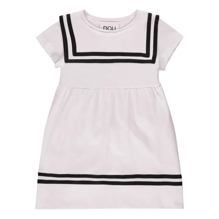 Belted Boat Neck Dress | White- Product image n°0