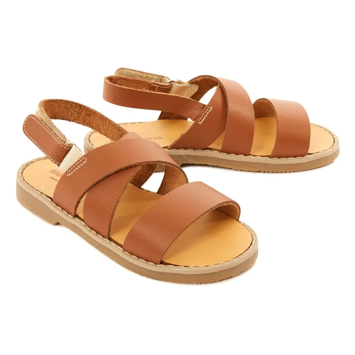 Cross Strap Velcro Sandals | Camel- Product image n°1