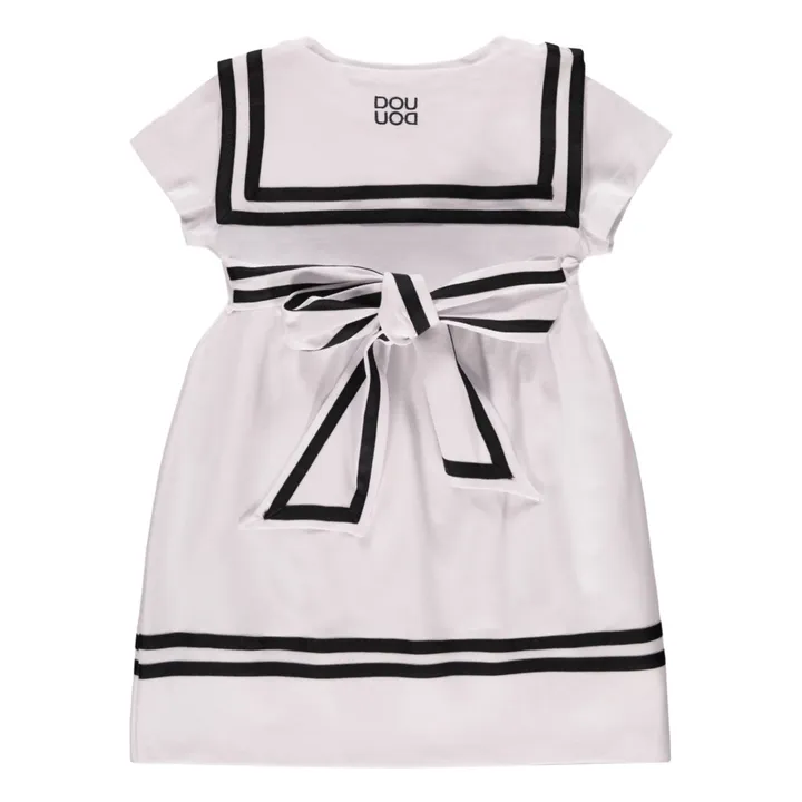 Belted Boat Neck Dress | White- Product image n°1