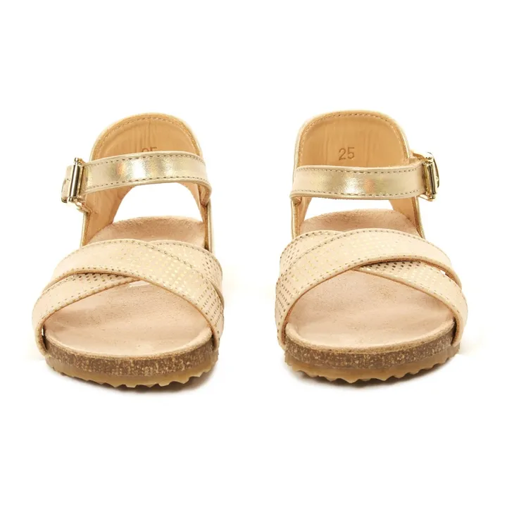 Metallic Dot Leather Buckled Sandals | Gold- Product image n°3