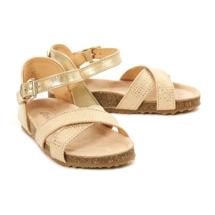 Metallic Dot Leather Buckled Sandals | Gold- Product image n°1