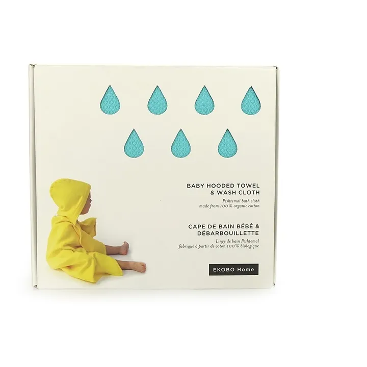Cape de bain bébé et gant en coton bio | Bleu turquoise- Image produit n°2
