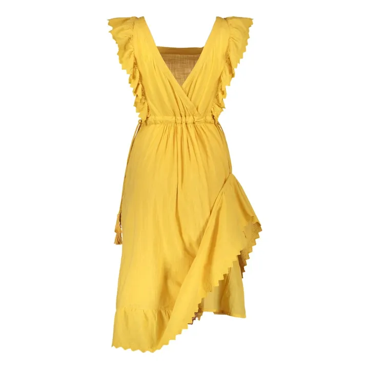 Royal Ruffle Embroidered Maxi Dress | Ochre- Product image n°6