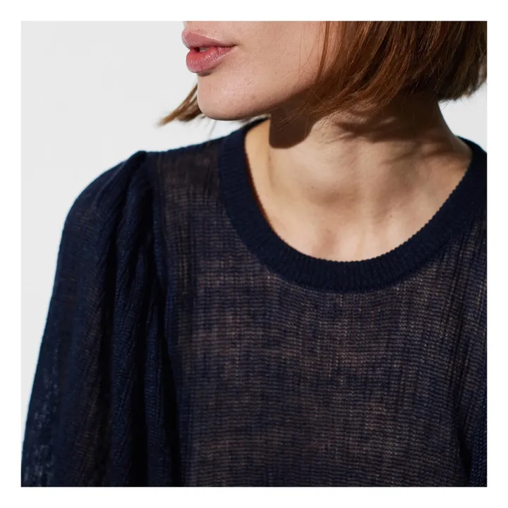 Maglione in lino con maniche ampie | Blu marino- Immagine del prodotto n°2