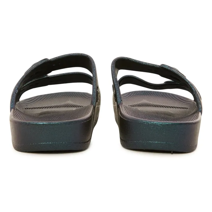 Sandalias Metalizadas imitación hebilla | azul metálico- Imagen del producto n°4