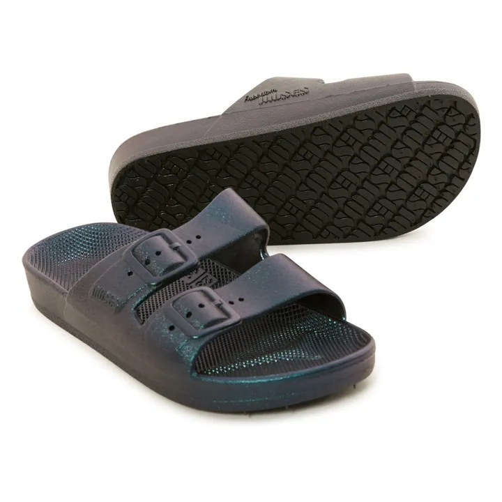 Sandalias Metalizadas imitación hebilla | azul metálico- Imagen del producto n°2