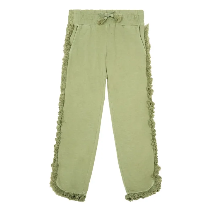 Tallulah Fringed Recycled Cotton Jogging Bottoms | Almond green- Product image n°0