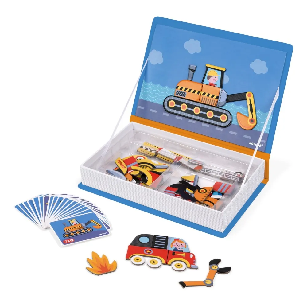 Janod Multicoloured Race Car Magnetic Book - 50 Magnets