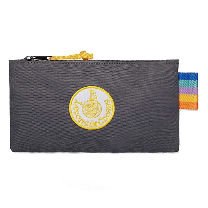 Rainbow Detail Flat Pencil Case | Charcoal grey- Product image n°0