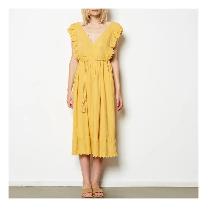 Royal Ruffle Embroidered Maxi Dress | Ochre- Product image n°1