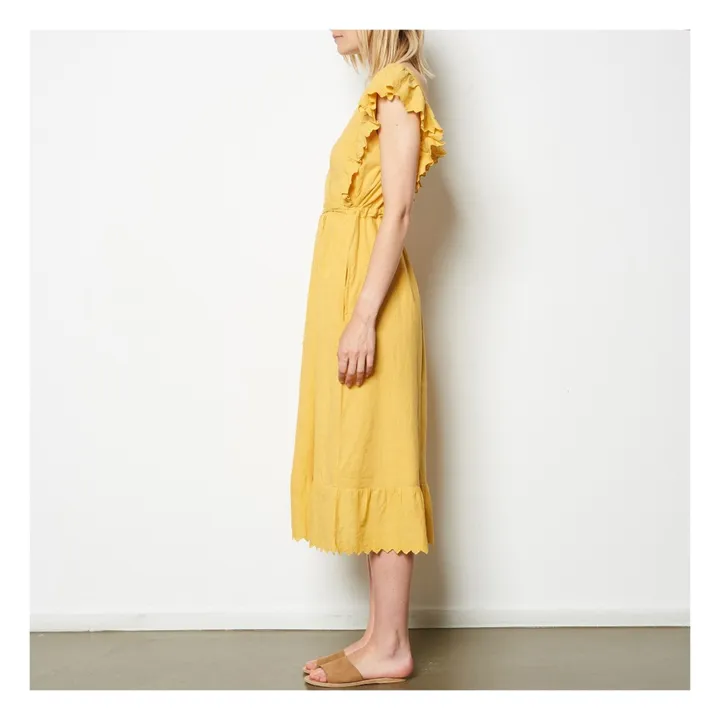 Royal Ruffle Embroidered Maxi Dress | Ochre- Product image n°2