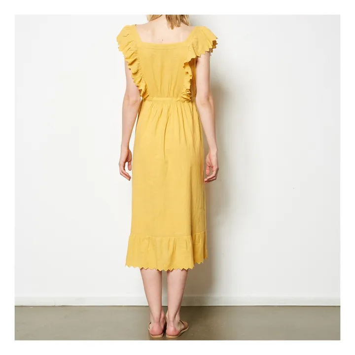 Royal Ruffle Embroidered Maxi Dress | Ochre- Product image n°3