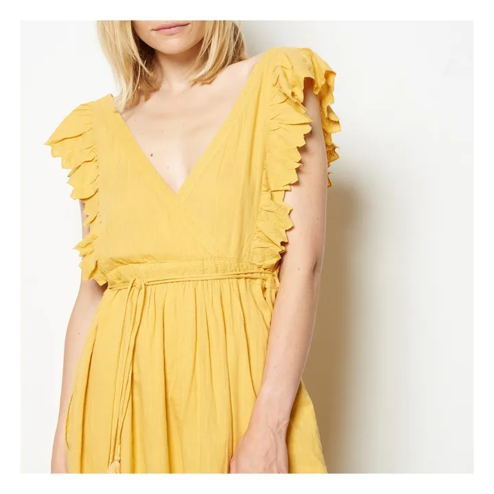 Royal Ruffle Embroidered Maxi Dress | Ochre- Product image n°4