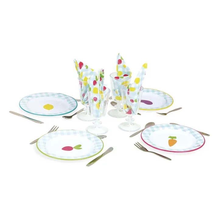Vilac – Dinette Repas En Bois – 28 Pièces – Assiettes, Verres, Couverts, Serviettes – Dès 3 Ans – Motricité Fine Et Imitation