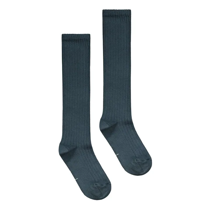 Chaussettes Long Ribbed Coton Bio | Bleu gris- Image produit n°0