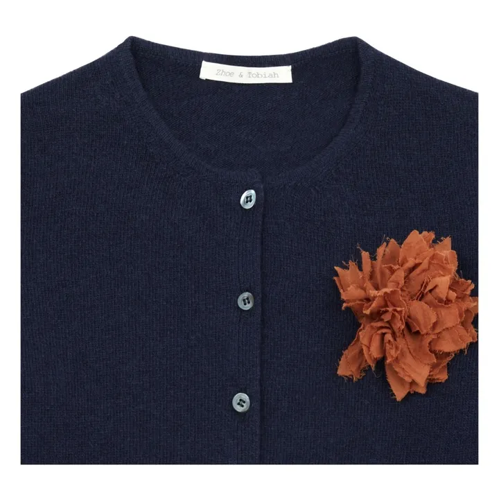 Cardigan aus Wolle und Kaschmir Blumen  | Navy- Produktbild Nr. 1