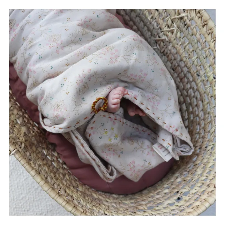 Floral Hand Embroidered Lightweight Blanket/Swaddle  | Gold- Product image n°3