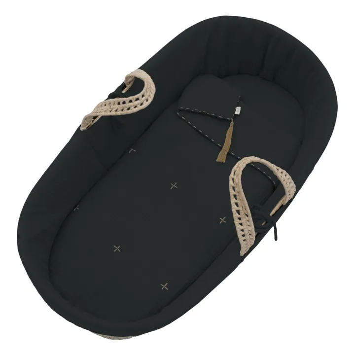 Parure pour couffin en gaze de coton bio | Dark Grey S021- Image produit n°1