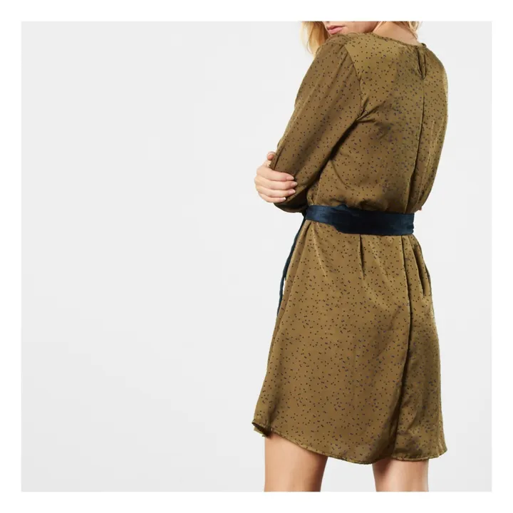 Velours Kleid mit Punkten  | Khaki- Produktbild Nr. 3